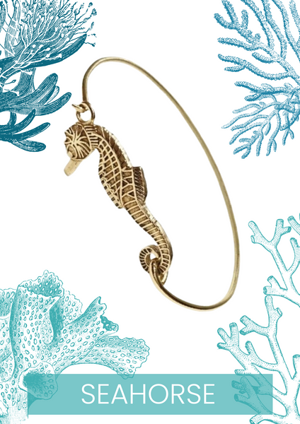 seahorse seepferd brass bangle bracelet armband messing wrist geschenk storytelling 